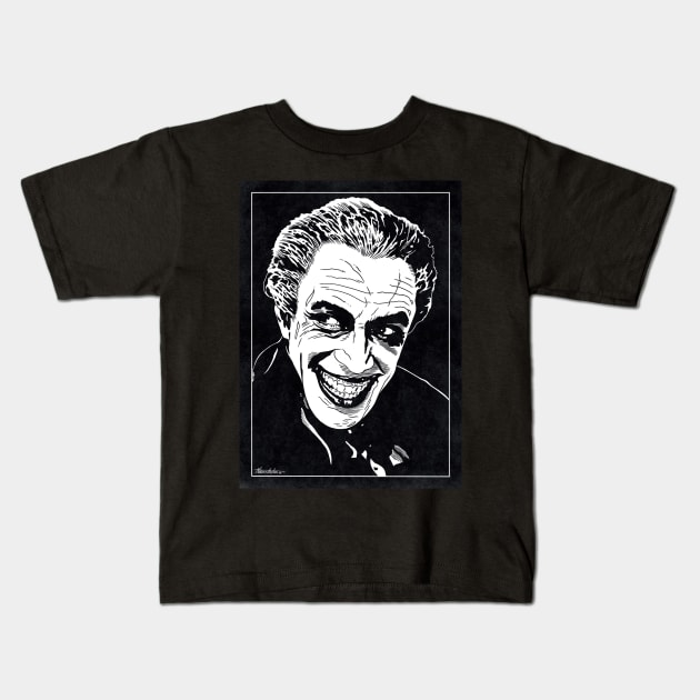 THE MAN WHO LAUGHS (Black and White) Kids T-Shirt by Famous Weirdos